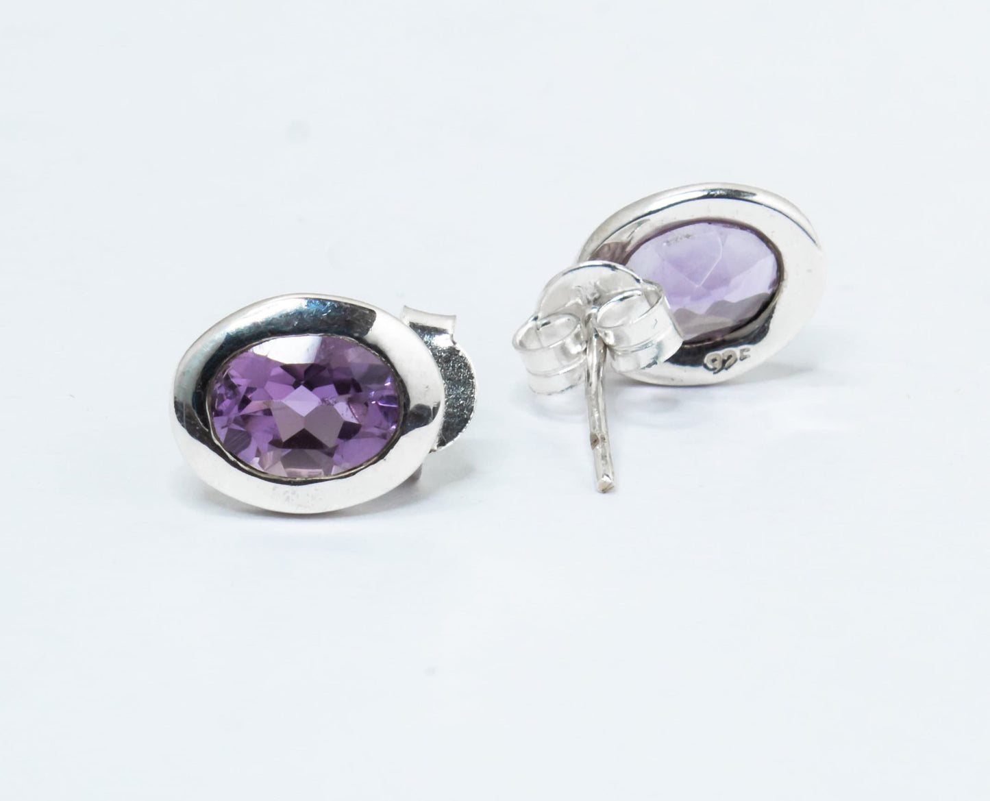 Oval AMETHYST Gemstone Solid 925 Sterling Silver Stud Earrings, Minimalistic Purple Stud Earrings, Aquarius Zodiac Birthstone, Australia, Zorbajewellers