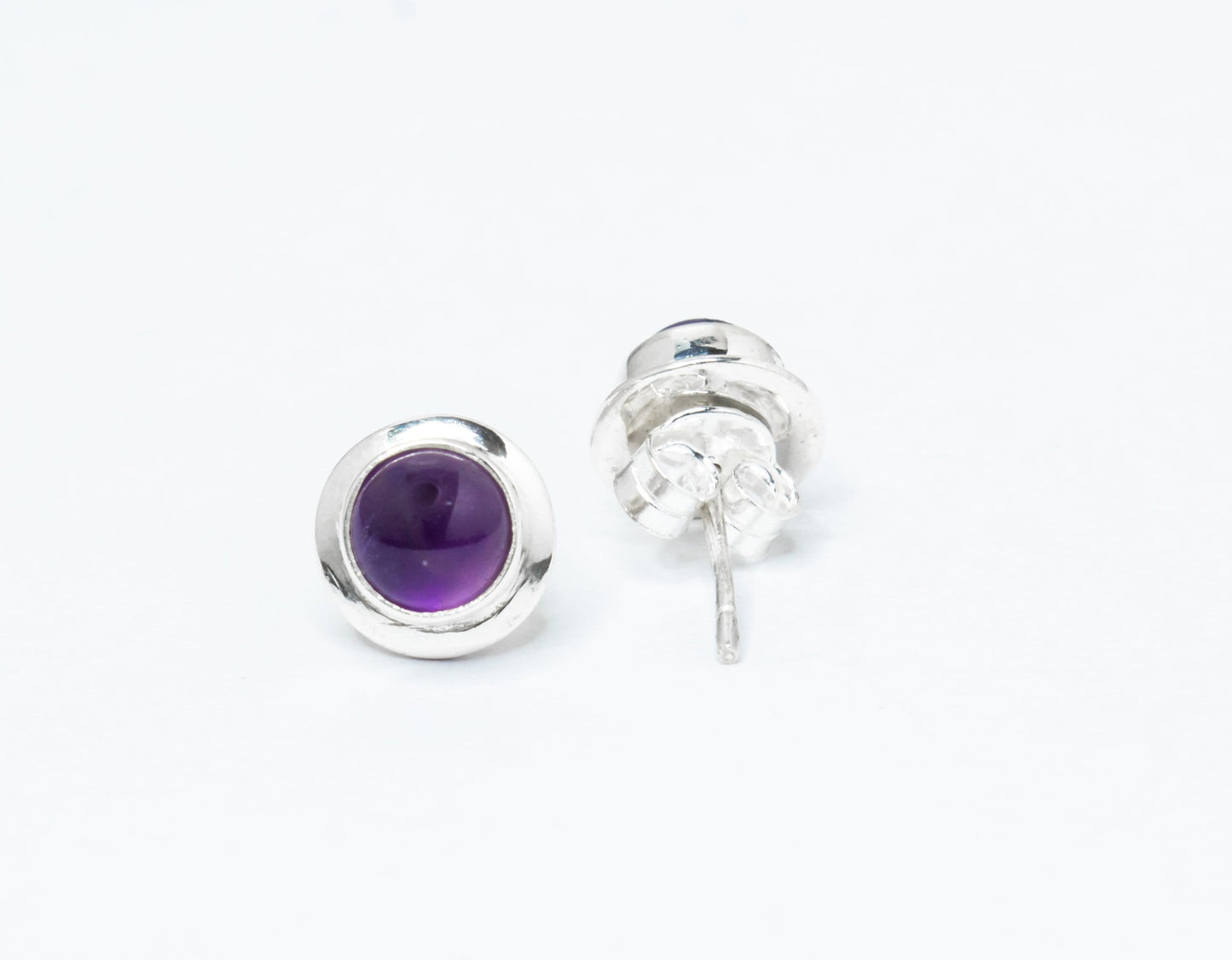 Round Genuine AMETHYST Gems 925 Silver Stud Earrings, Simple Purple Stud Earrings, Aquarius Zodiac February Birthstone, Australia, Zorbajewellers