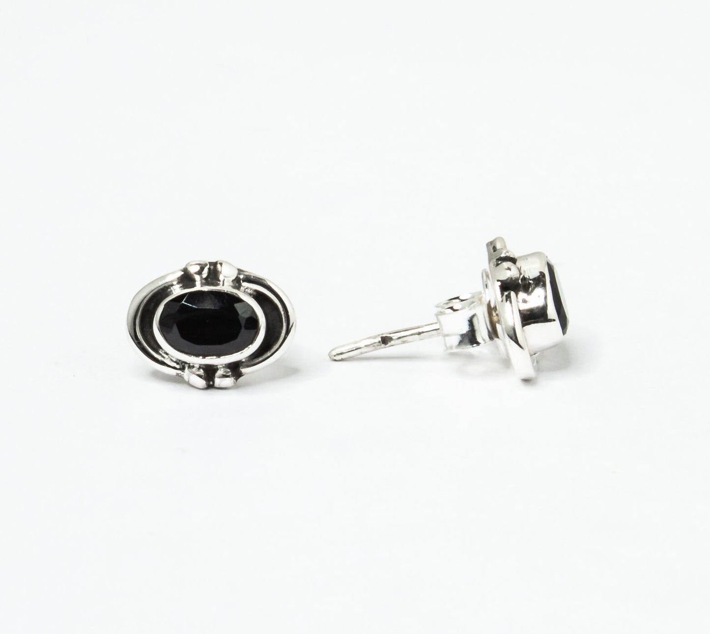 Genuine Black ONYX Gemstones Solid 925 Oxidized SILVER Oval Bohemian Stud Earrings, Black Stud, Leo Zodiac December Birthstone, Australia, Zorbajewellers