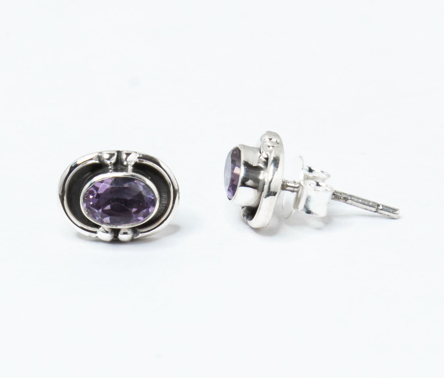 Oval AMETHYST Gemstone Solid 925 Sterling Silver Stud Earrings, Bohemian Purple Stud Earrings, Aquarius Zodiac Birthstone, Australia, Zorbajewellers