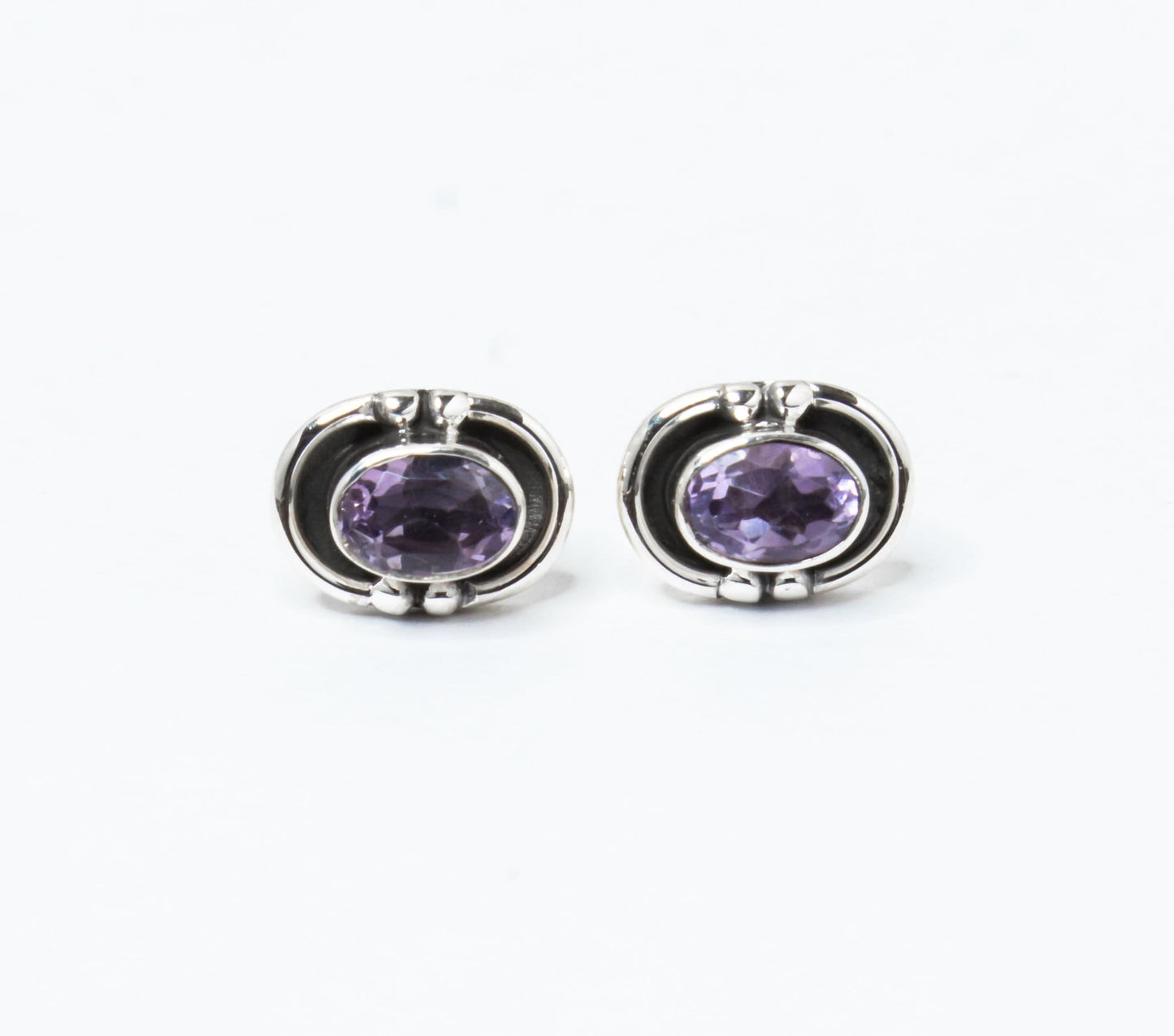 Oval AMETHYST Gemstone Solid 925 Sterling Silver Stud Earrings, Bohemian Purple Stud Earrings, Aquarius Zodiac Birthstone, Australia, Zorbajewellers