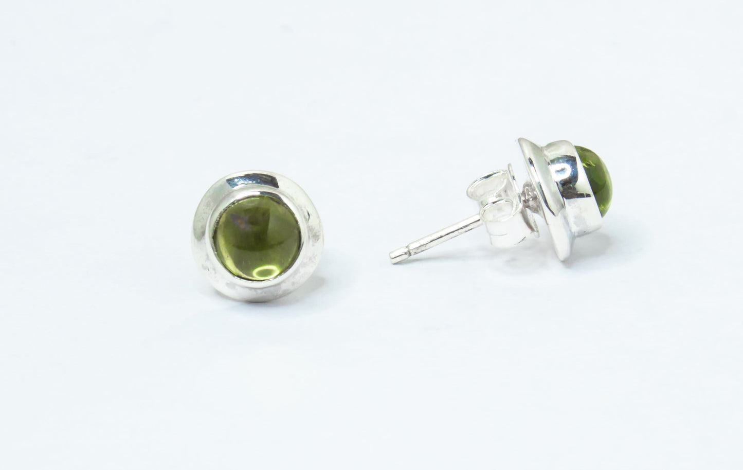 Genuine PERIDOT Gemstones Solid 925 SILVER Simple Round Shaped Stud Earrings, Olive Green Peridot Stud Earrings, Australia, Zorbajewellers