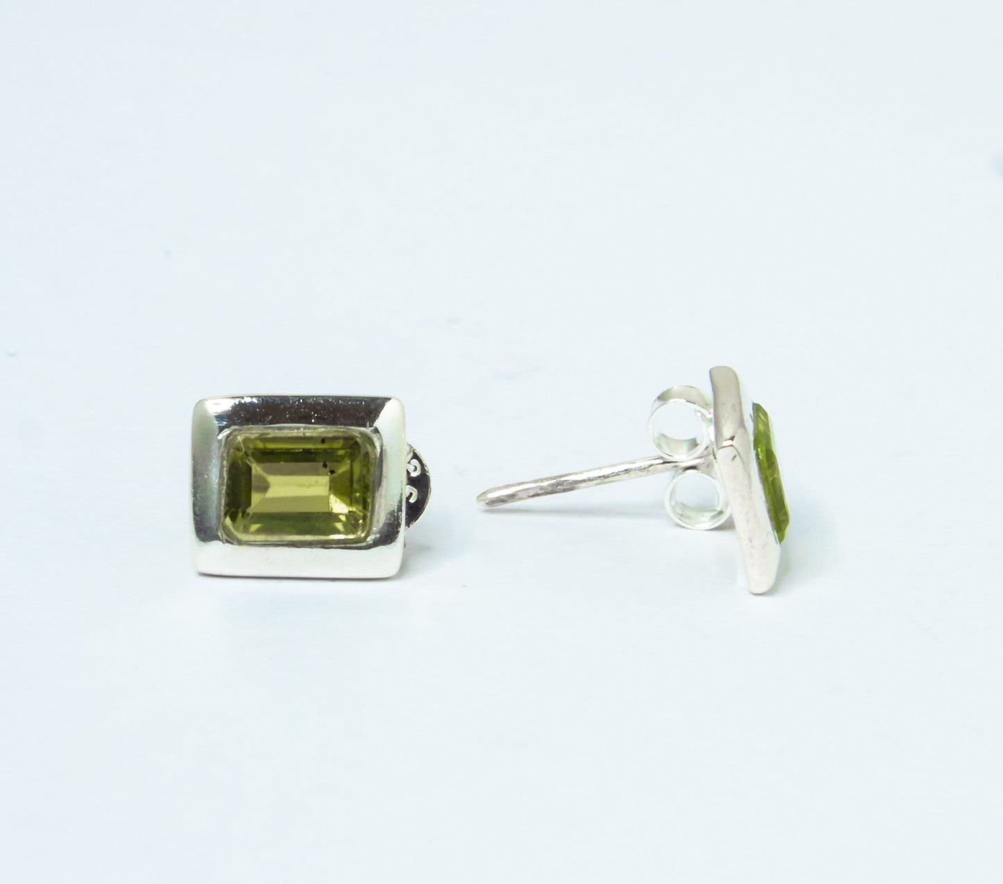 Genuine PERIDOT Gems Solid 925 Sterling SILVER Minimalist Rectangle Stud Earrings, Olive Green Beautifully Cut Peridot Earrings, Australia, Zorbajewellers