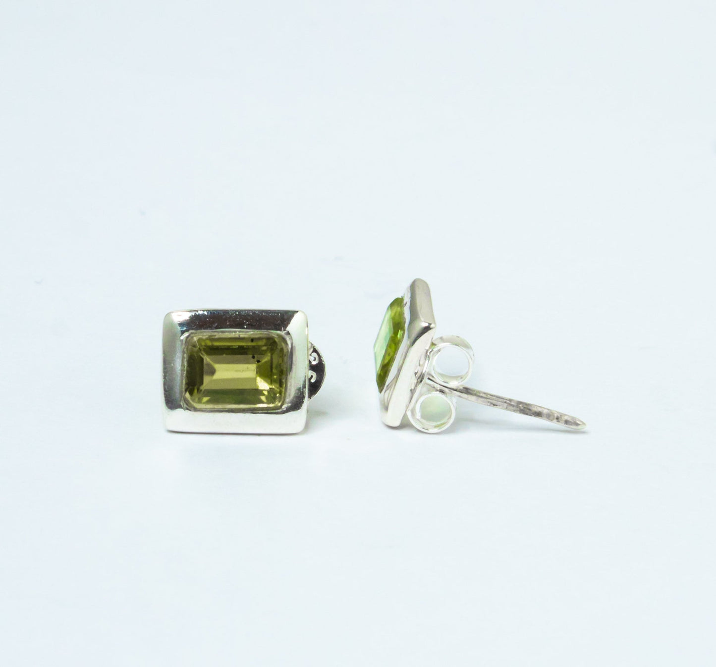 Genuine PERIDOT Gems Solid 925 Sterling SILVER Minimalist Rectangle Stud Earrings, Olive Green Beautifully Cut Peridot Earrings, Australia, Zorbajewellers