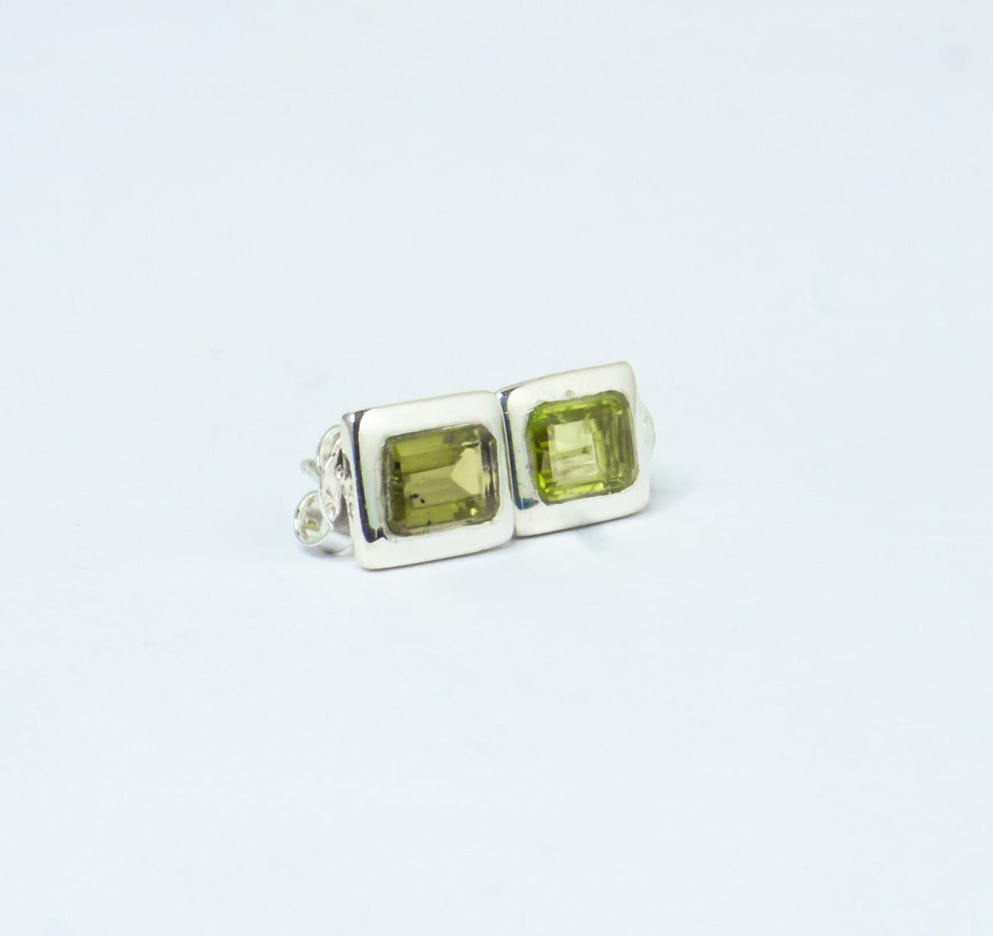 Genuine PERIDOT Gems Solid 925 Sterling SILVER Minimalist Rectangle Stud Earrings, Olive Green Beautifully Cut Peridot Earrings, Australia, Zorbajewellers