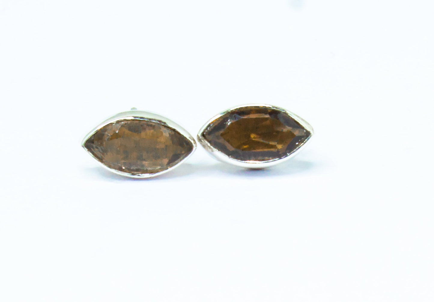 Leaf Shaped Natural Brown Smoky QUARTZ GEMS 925 SILVER Stud Earrings, Minimalist Design, Brown Gems Stud Earrings, Australia, Zorbajewellers