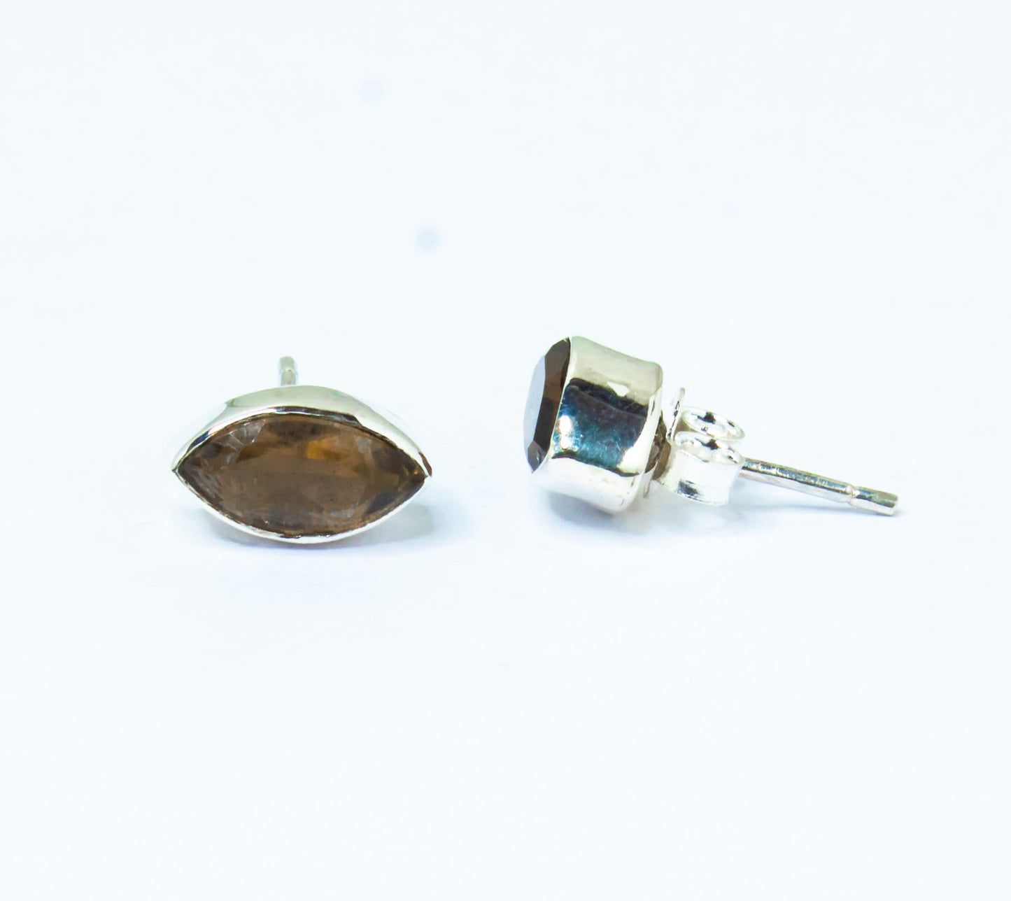 Leaf Shaped Natural Brown Smoky QUARTZ GEMS 925 SILVER Stud Earrings, Minimalist Design, Brown Gems Stud Earrings, Australia, Zorbajewellers