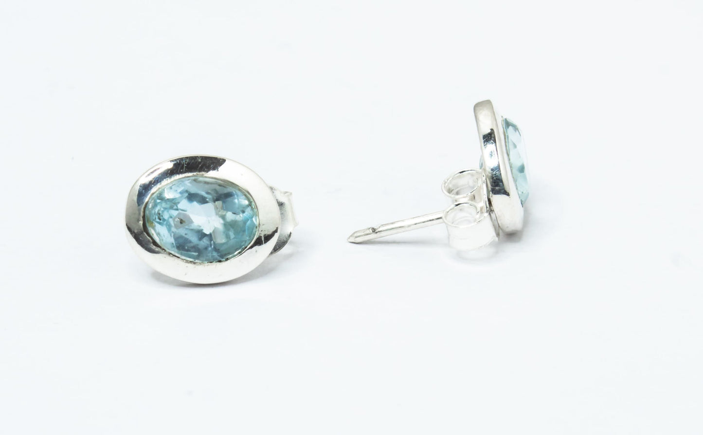 Oval Shaped Genuine Blue TOPAZ Gemstones 925 Silver Minimalist Stud Earrings, Sagittarius Zodiac December Birthstone, Australia, Zorbajewellers