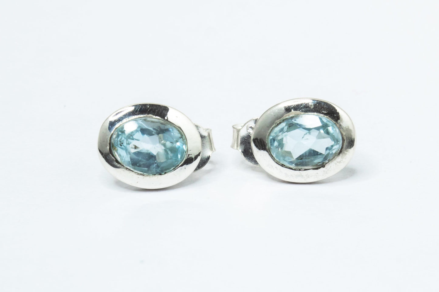 Oval Shaped Genuine Blue TOPAZ Gemstones 925 Silver Minimalist Stud Earrings, Sagittarius Zodiac December Birthstone, Australia, Zorbajewellers