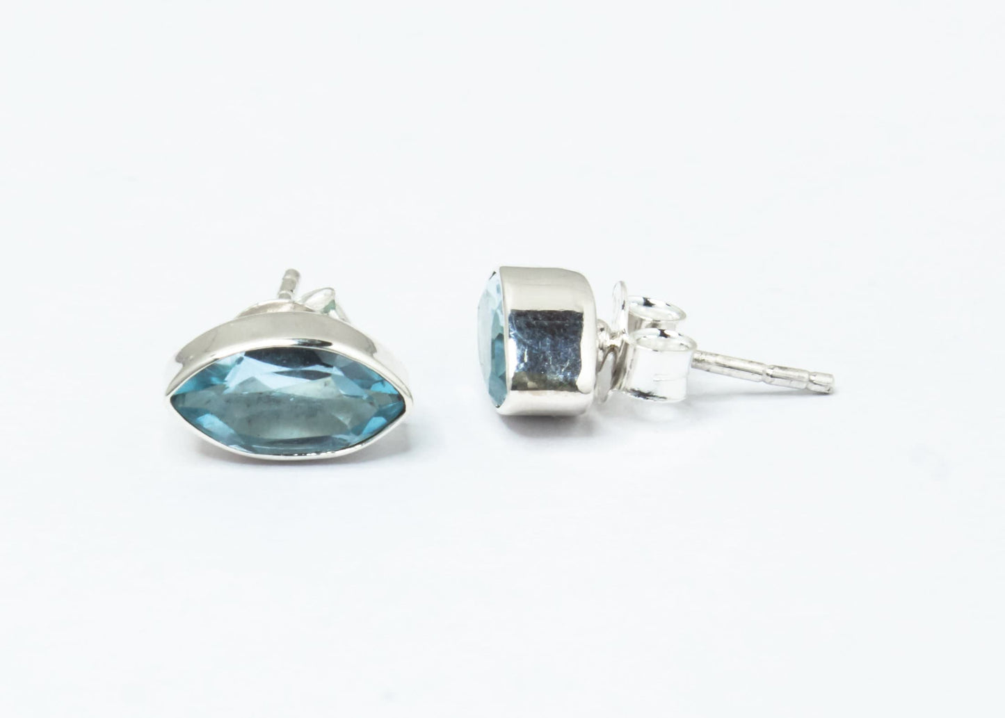 Leaf Shaped Genuine Blue TOPAZ Gemstones 925 Silver Minimalist Stud Earrings, Sagittarius Zodiac December Birthstone, Australia, Zorbajewellers