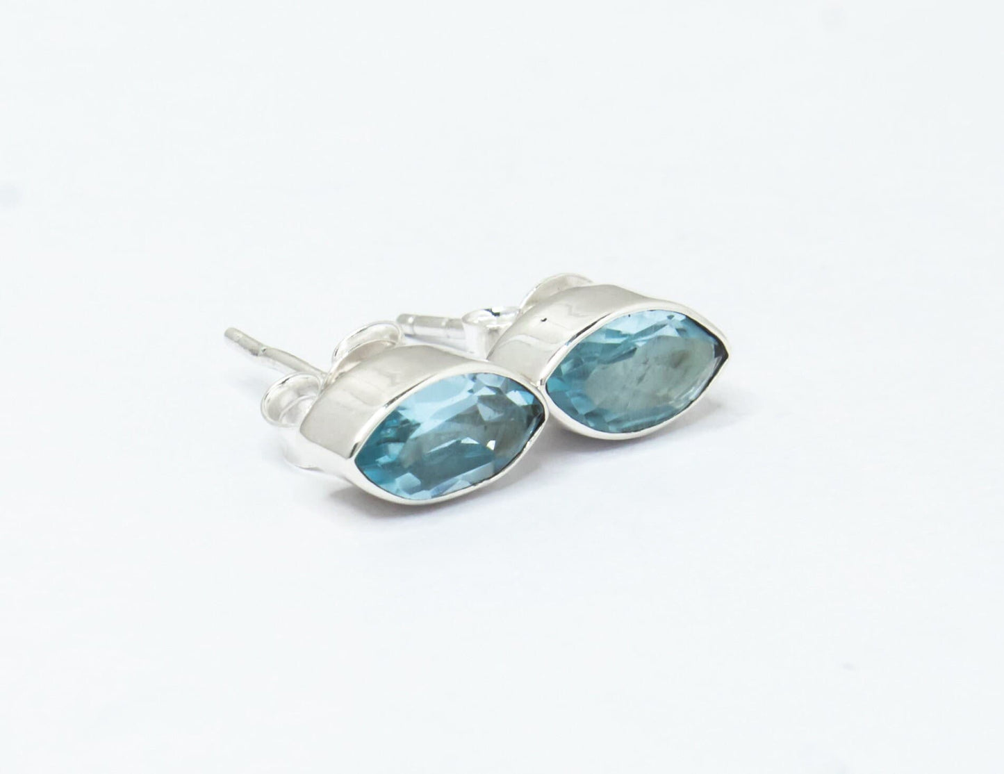 Leaf Shaped Genuine Blue TOPAZ Gemstones 925 Silver Minimalist Stud Earrings, Sagittarius Zodiac December Birthstone, Australia, Zorbajewellers