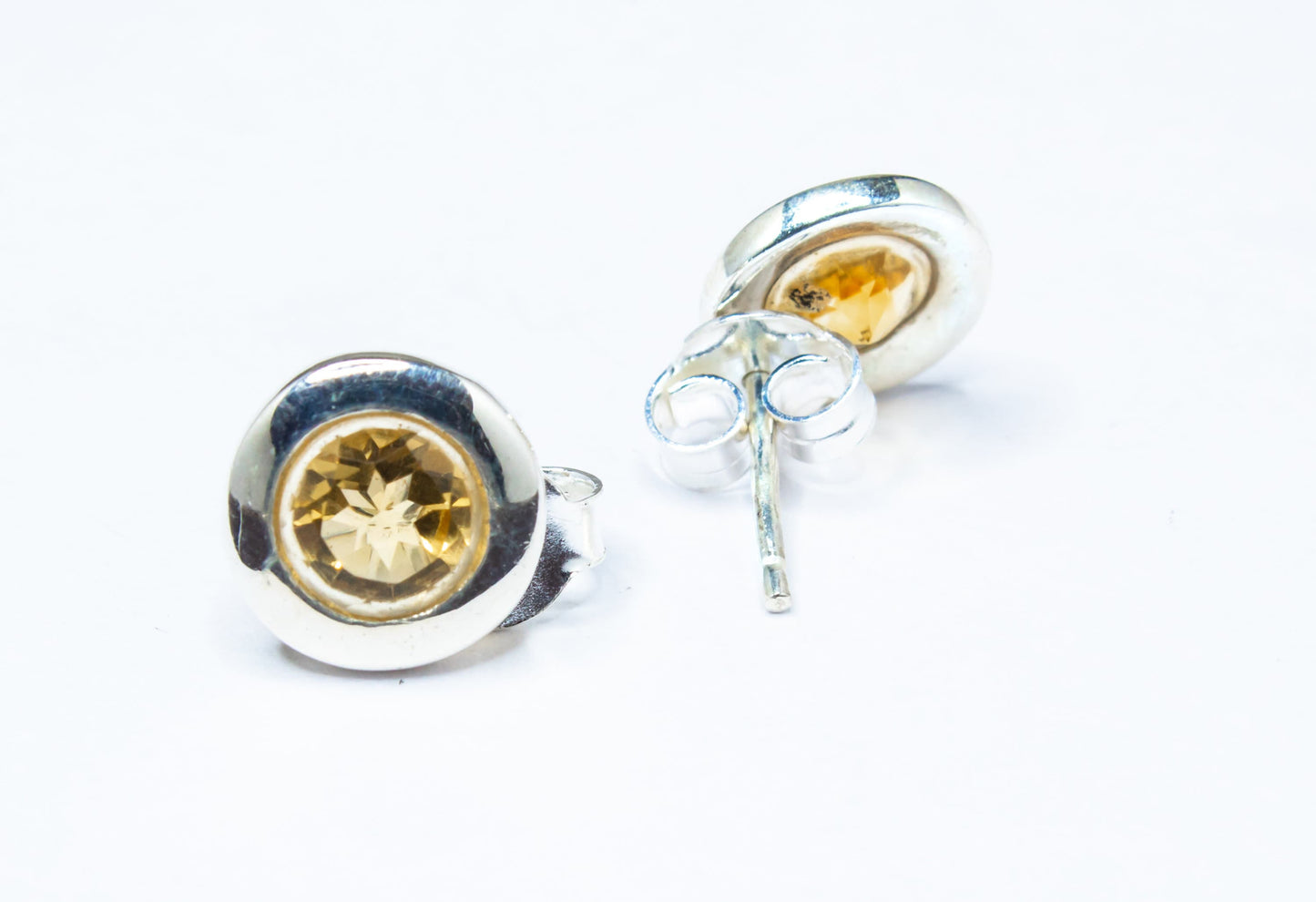 Genuine Citrine Round Shaped Minimalistic Cut-Stone 925 Silver Solid Stud Earrings, Stud Earrings, Cancer Zodiac Birthstone, Australia, Zorbajewellers