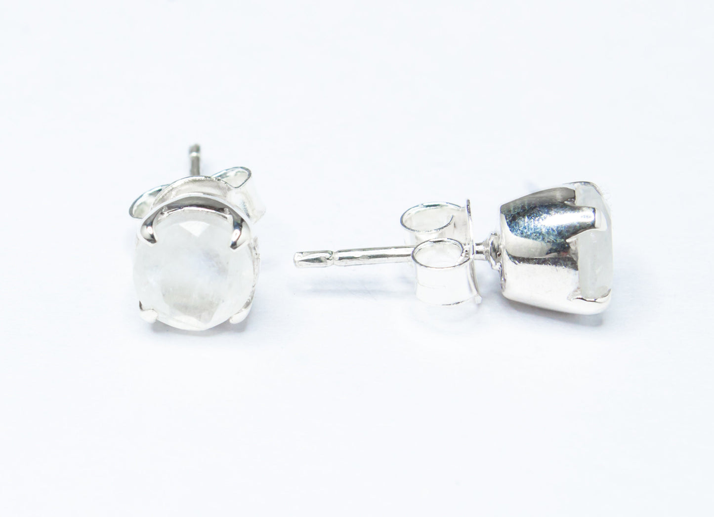 Genuine MOONSTONE Round Gems Solid 925 Silver Prong Set Stud Earrings, Simple White Studs, June Birthstone & Cancer Zodiac Gift, Australia, Zorbajewellers