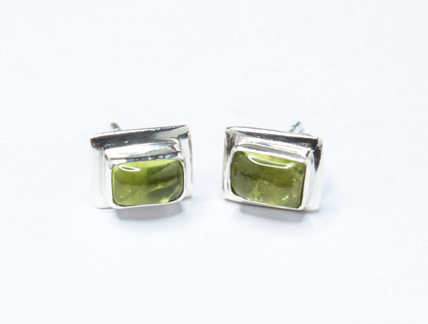 Genuine PERIDOT Gems Solid 925 Sterling SILVER Minimalist Rectangle Stud Earrings, Olive Green Beautifully Cut Peridot Earrings, Australia, Zorbajewellers