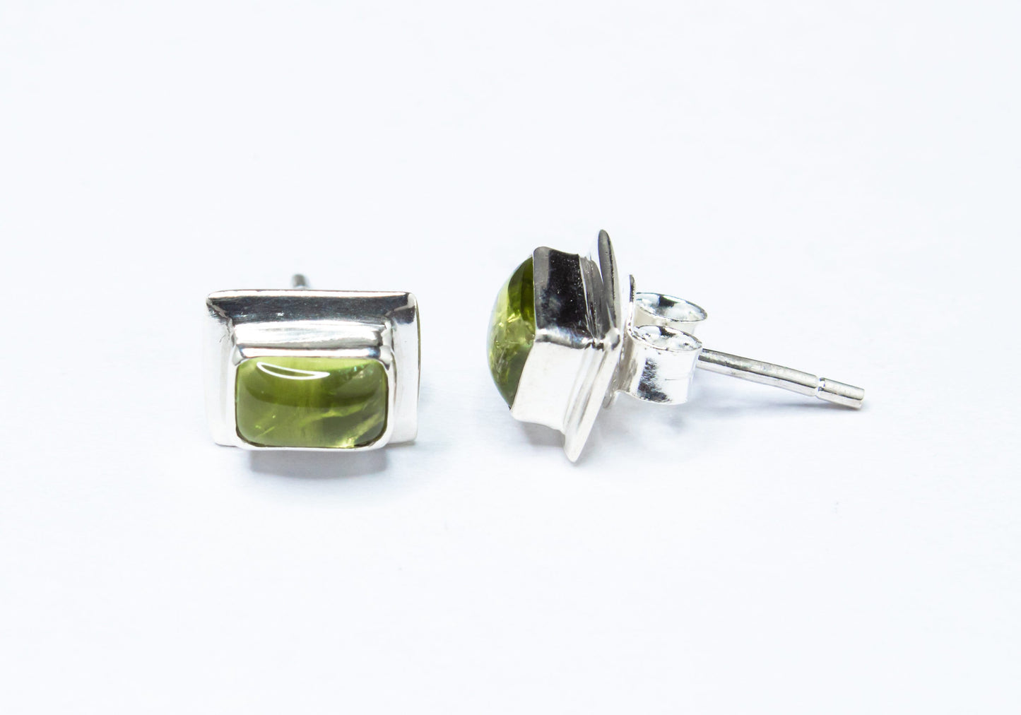 Genuine PERIDOT Gems Solid 925 Sterling SILVER Minimalist Rectangle Stud Earrings, Olive Green Beautifully Cut Peridot Earrings, Australia, Zorbajewellers