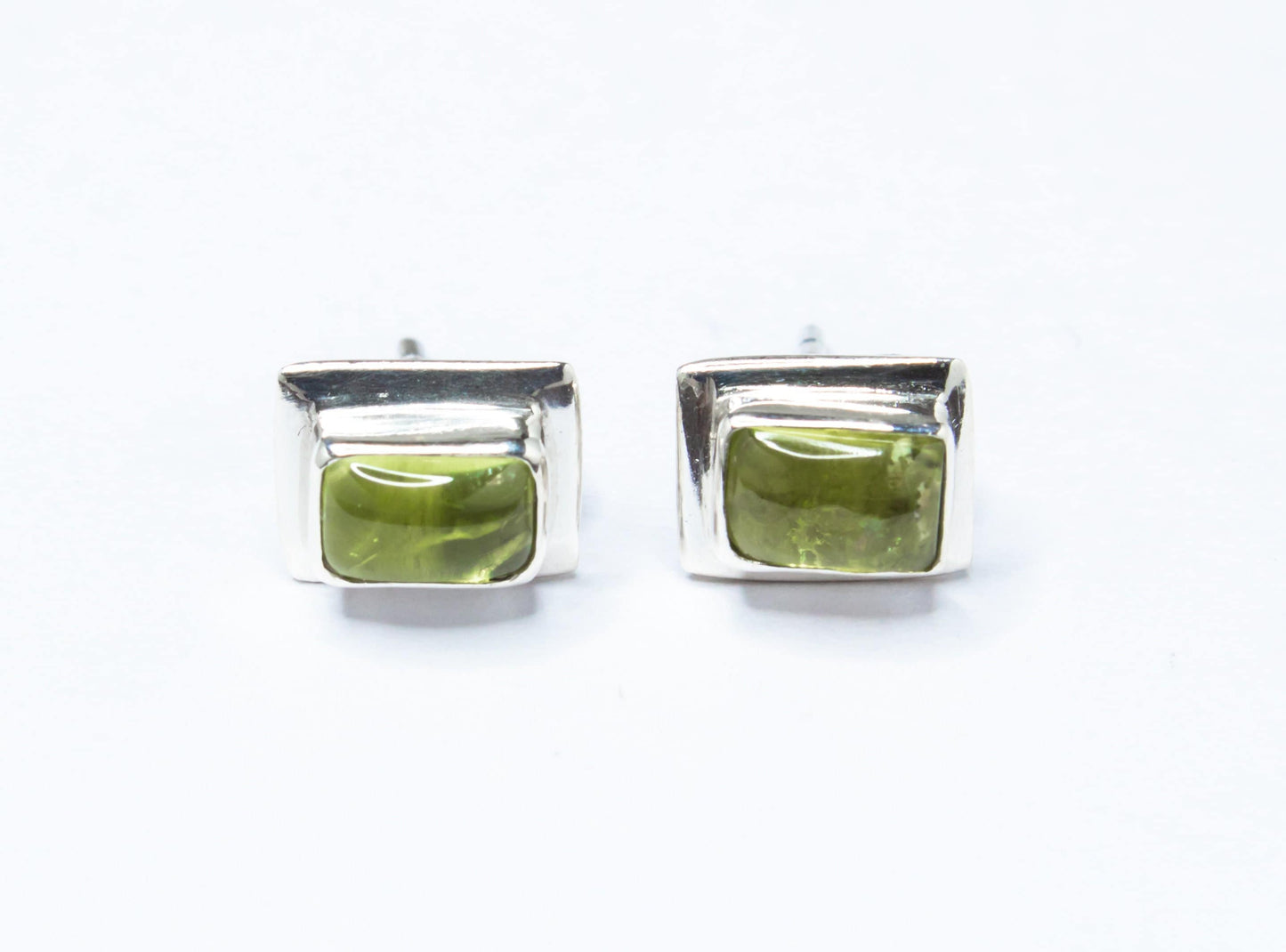 Genuine PERIDOT Gems Solid 925 Sterling SILVER Minimalist Rectangle Stud Earrings, Olive Green Beautifully Cut Peridot Earrings, Australia, Zorbajewellers