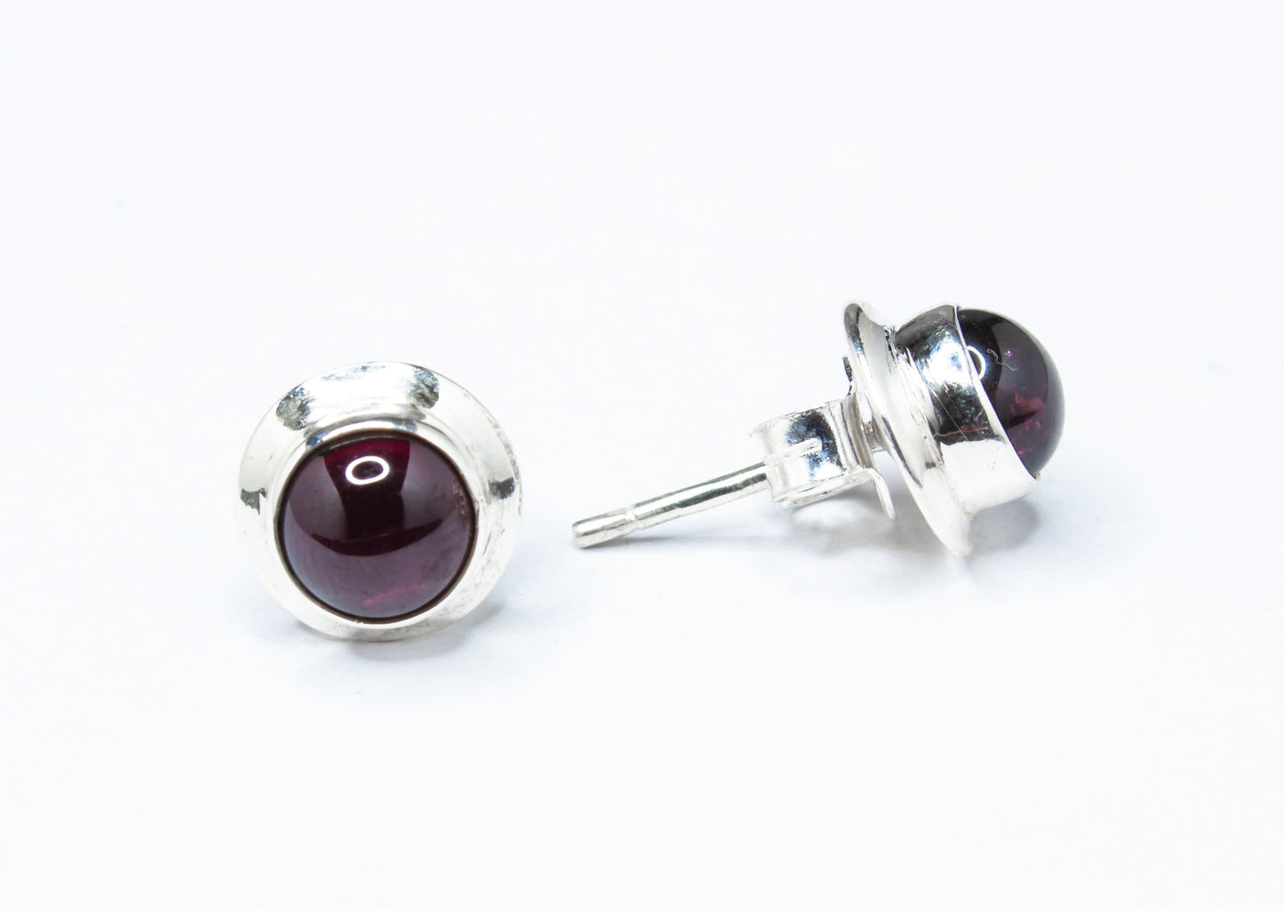 Genuine Red GARNET Gems 925 Silver Round Simple Stud Earrings, Round Garnet Stud Earrings, Capricorn Zodiac January Birthstone, Australia, Zorbajewellers