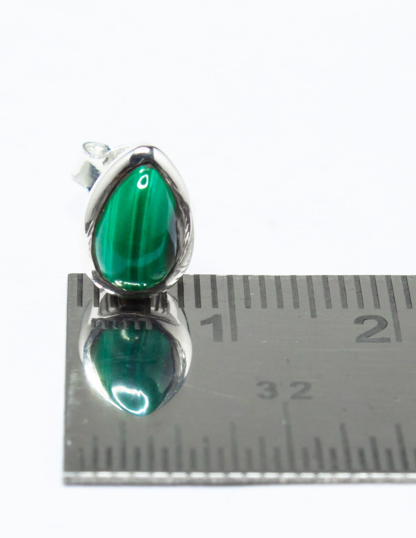 Green Malachite Stud Earrings, Minimalist Green Silver Earrings, 925 Silver, Pear Shaped Stud Earrings, Textured Green, Australia, Zorbajewellers