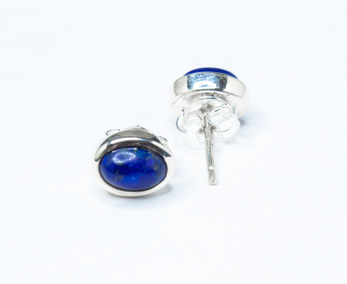 Oval Blue Lapis Gemstone SOLID 925 Sterling Silver Stud Earrings, Simple Blue Stud Earrings, Sagittarius Zodiac Birthstone, Australia, Zorbajewellers