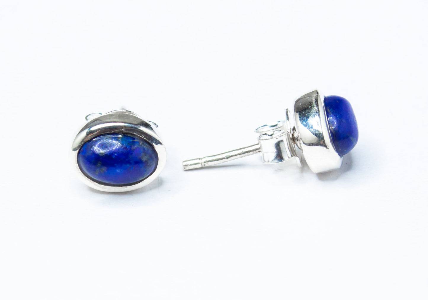 Oval Blue Lapis Gemstone SOLID 925 Sterling Silver Stud Earrings, Simple Blue Stud Earrings, Sagittarius Zodiac Birthstone, Australia, Zorbajewellers