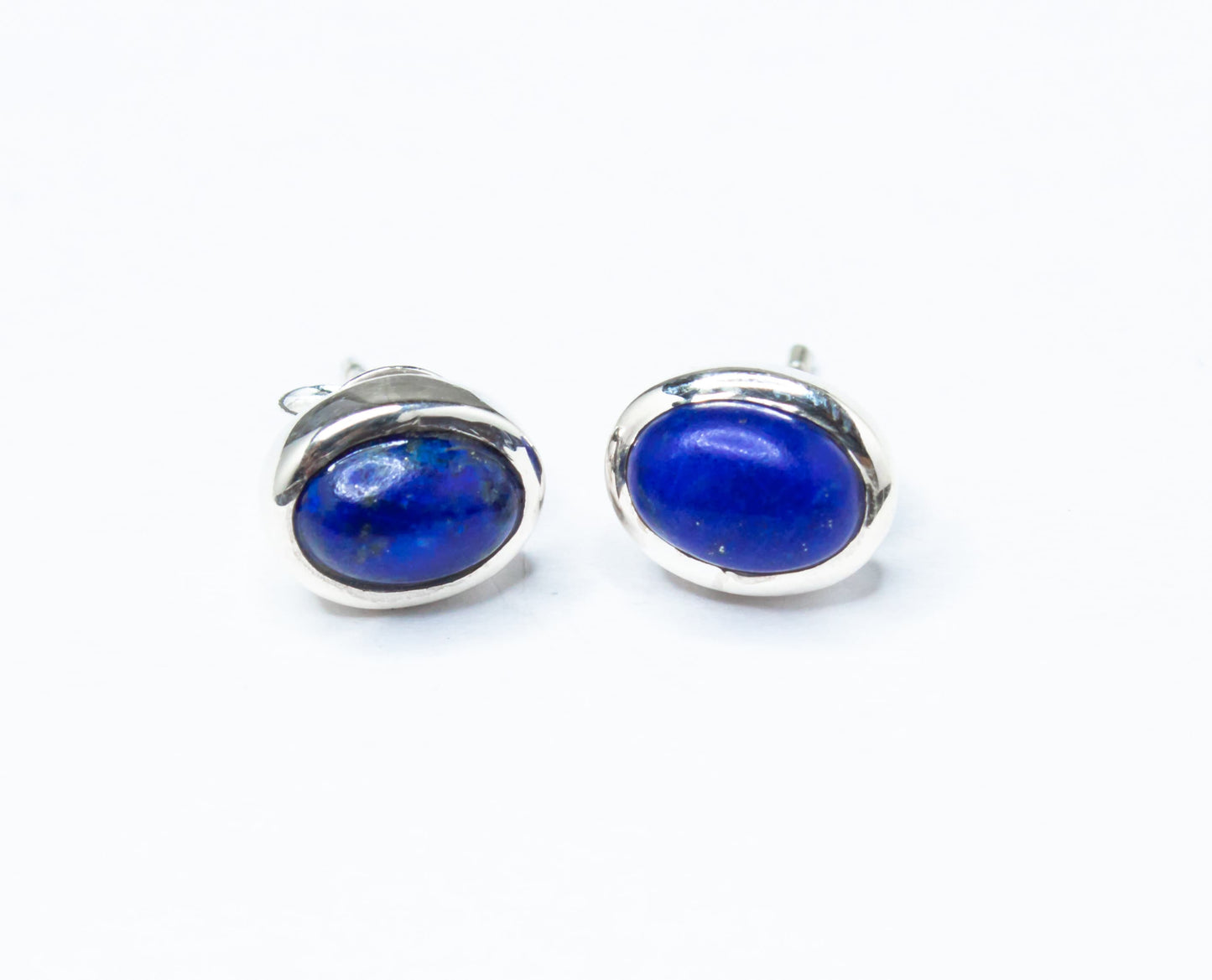 Oval Blue Lapis Gemstone SOLID 925 Sterling Silver Stud Earrings, Simple Blue Stud Earrings, Sagittarius Zodiac Birthstone, Australia, Zorbajewellers