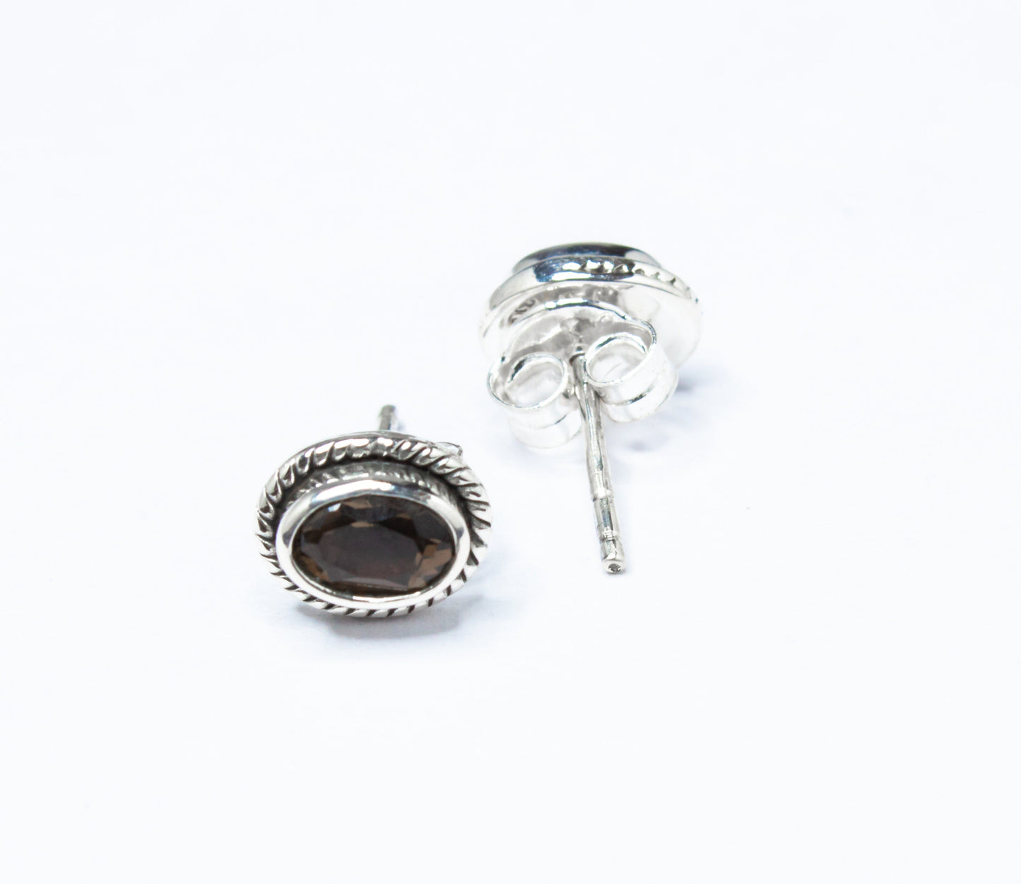 Genuine Oval Shaped Natural Brown Smoky Quartz Sterling Silver Stud Earrings, Bohemian design, Clear brown, Australia, Zorbajewellers