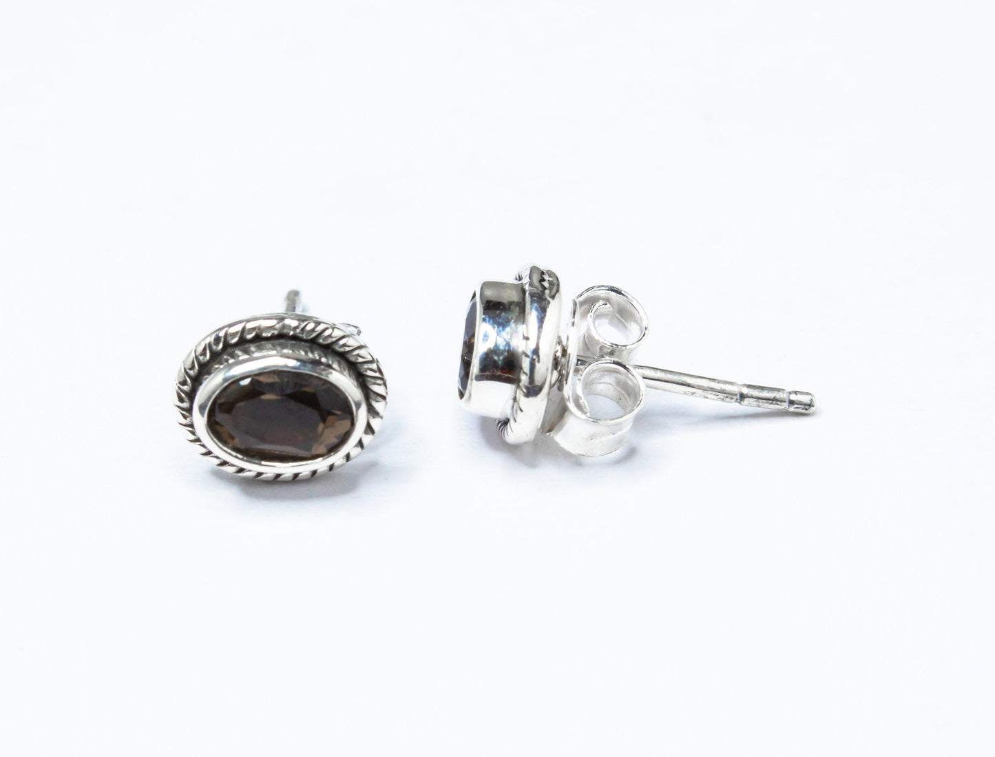 Genuine Oval Shaped Natural Brown Smoky Quartz Sterling Silver Stud Earrings, Bohemian design, Clear brown, Australia, Zorbajewellers
