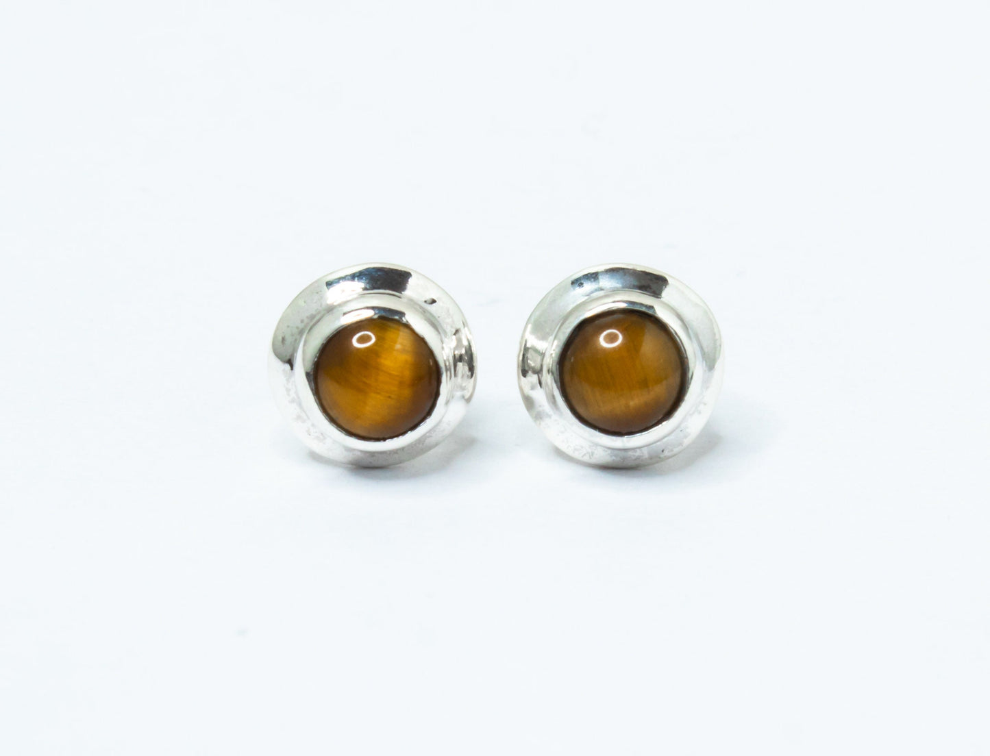 Tiger's Eye Gems 925 Sterling Silver Minimalist Round Stud Earrings, Tiger Eye gemstone studs, July Birthstone, Tiger Eye Australia, Zorbajewellers