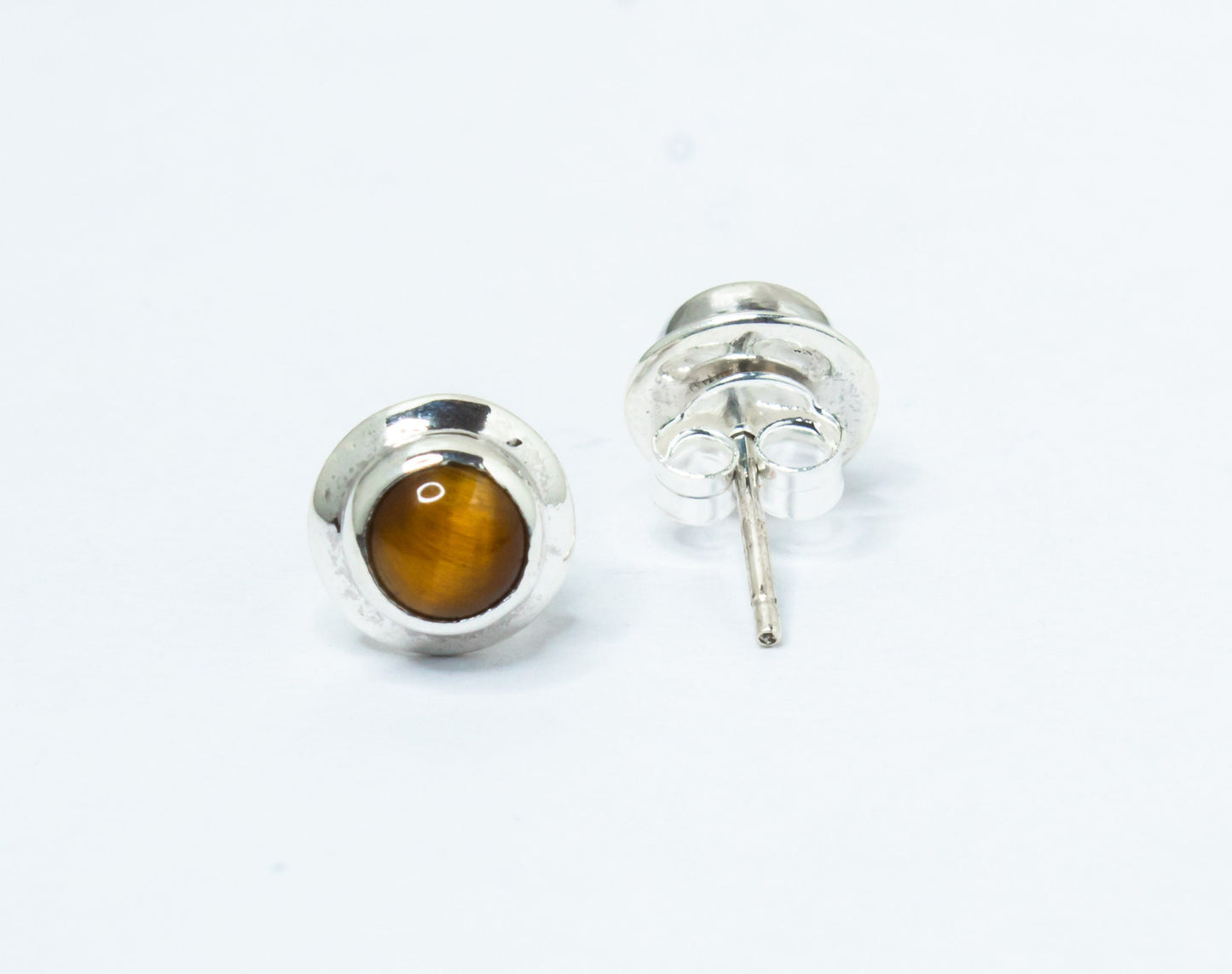 Tiger's Eye Gems 925 Sterling Silver Minimalist Round Stud Earrings, Tiger Eye gemstone studs, July Birthstone, Tiger Eye Australia, Zorbajewellers