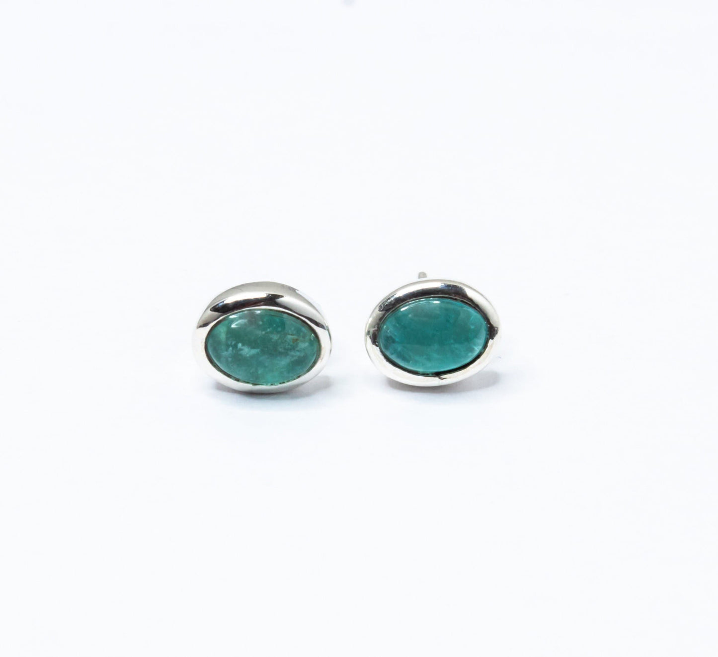 Genuine Green APATITE Gems Solid 925 Sterling Silver Minimalist Stud Earrings, Oval Sterling Silver Stud, May Birthstone Gift, Australia, Zorbajewellers