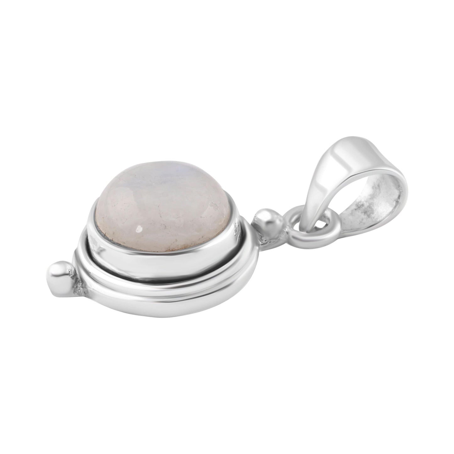 White Moonstone Gemstone Round Shaped Solid Sterling Silver Minimalist Necklace Pendant, Cancer Zodiac Birthstone, Australia, Zorbajewellers