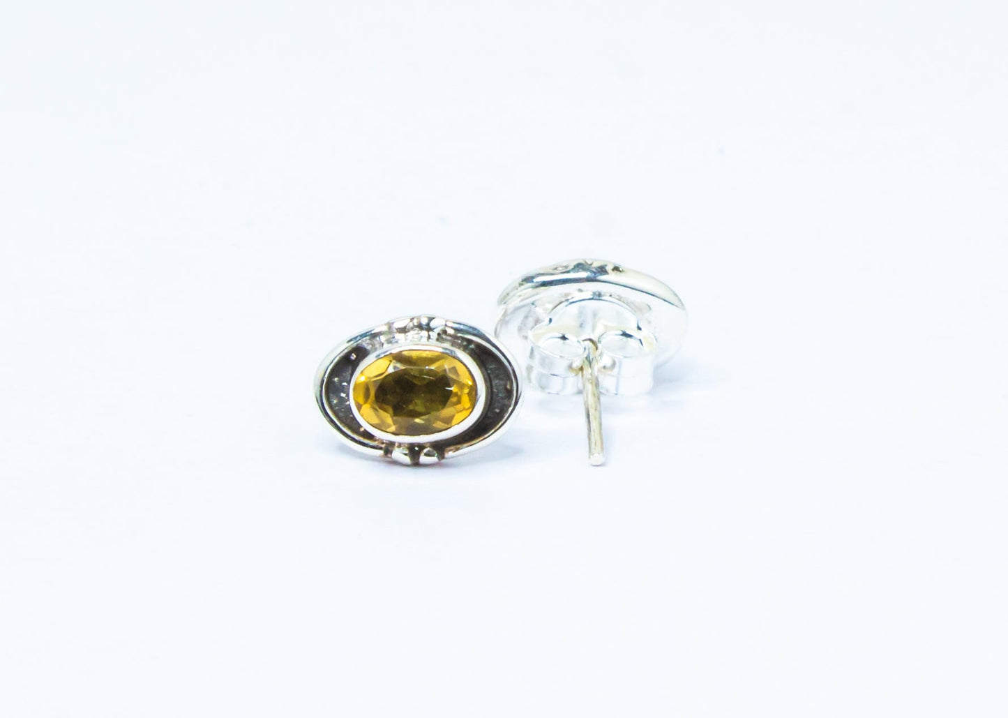 Genuine Citrine Oval Shape Bohemian Cut-Stone Oxidized Silver Prong Set Stud Earrings, stud Earrings, Cancer Zodiac Birthstone, Australia, Zorbajewellers