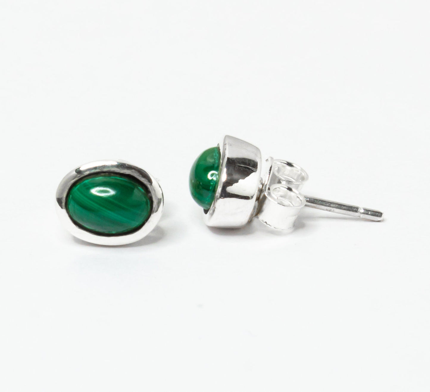 Green Malachite Stud Earrings, Minimalist Green Silver Earrings, Oxidized Silver, Oval Shaped Stud Earrings, Textured Green, Australia, Zorbajewellers