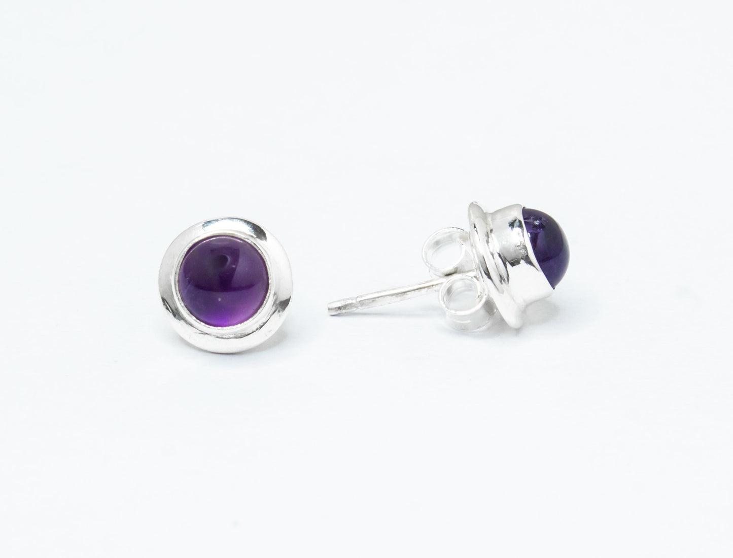 Round Genuine AMETHYST Gems 925 Silver Stud Earrings, Simple Purple Stud Earrings, Aquarius Zodiac February Birthstone, Australia, Zorbajewellers