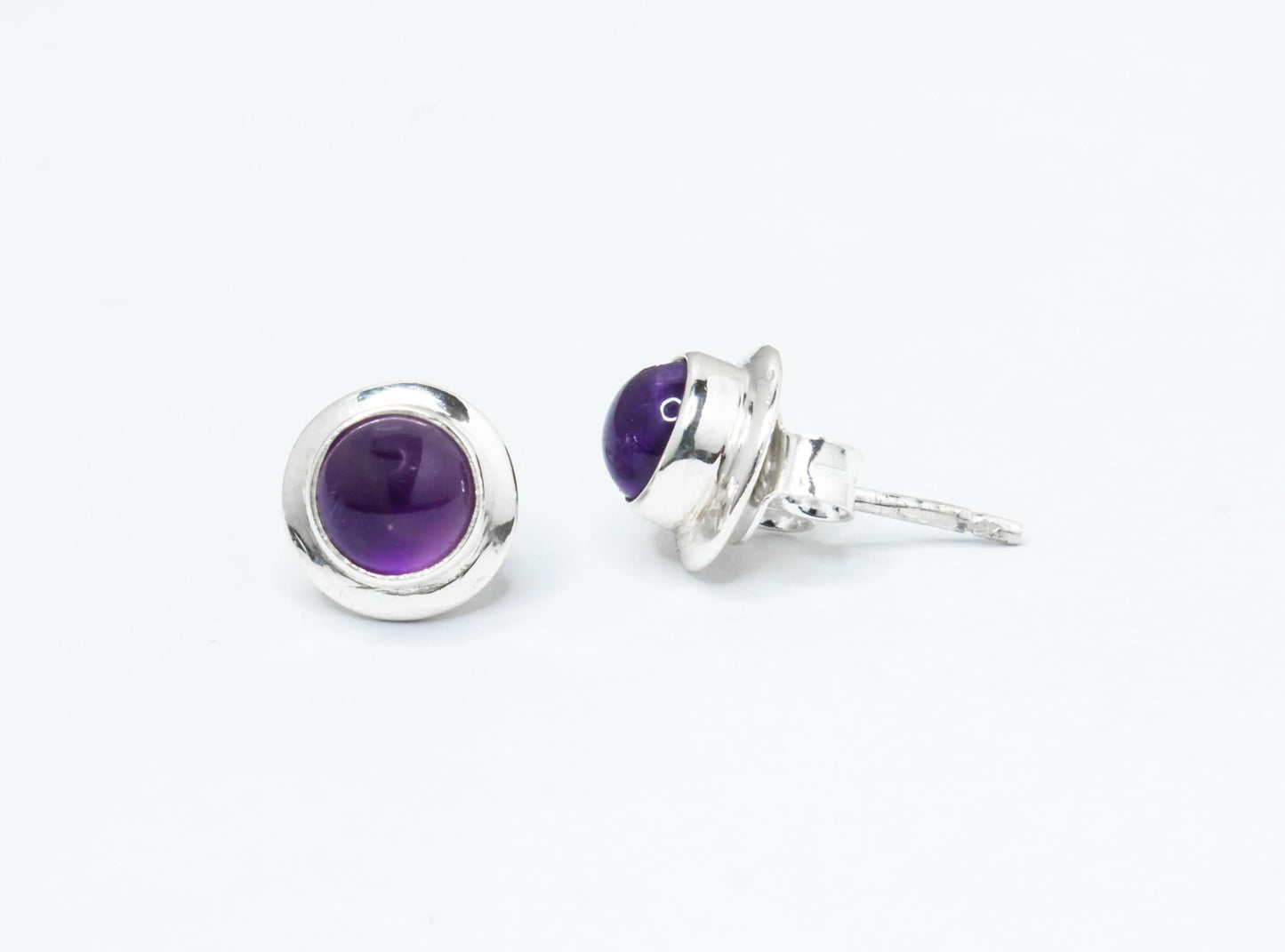 Round Genuine AMETHYST Gems 925 Silver Stud Earrings, Simple Purple Stud Earrings, Aquarius Zodiac February Birthstone, Australia, Zorbajewellers
