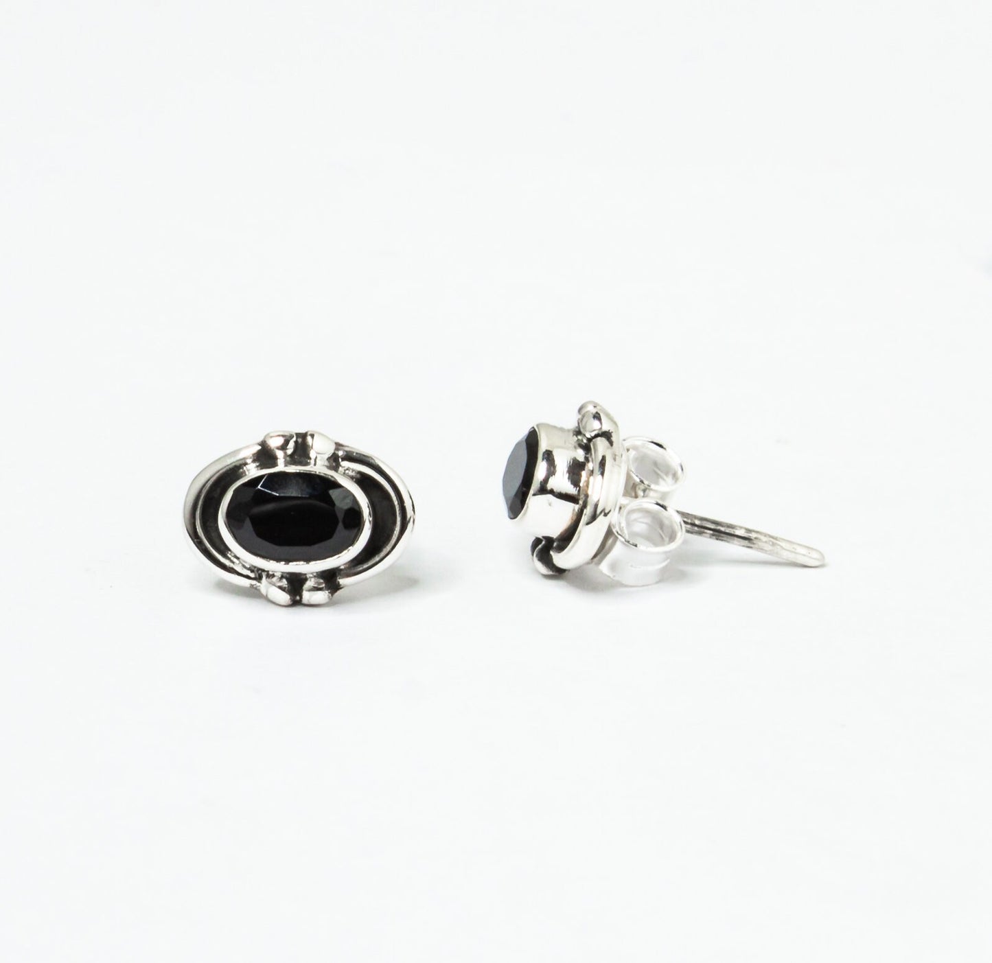 Genuine Black ONYX Gemstones Solid 925 Oxidized SILVER Oval Bohemian Stud Earrings, Black Stud, Leo Zodiac December Birthstone, Australia, Zorbajewellers