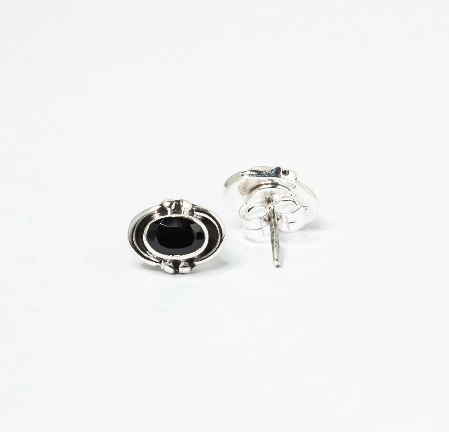 Genuine Black ONYX Gemstones Solid 925 Oxidized SILVER Oval Bohemian Stud Earrings, Black Stud, Leo Zodiac December Birthstone, Australia, Zorbajewellers