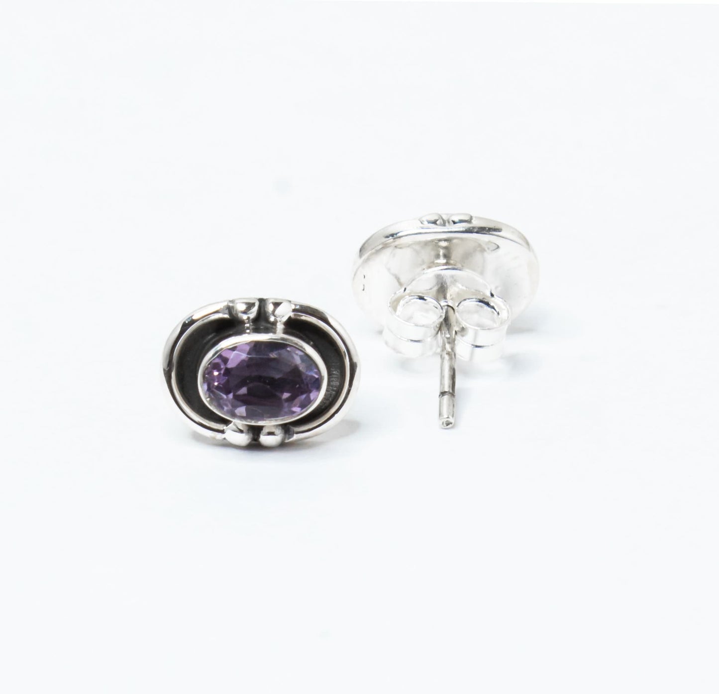 Oval AMETHYST Gemstone Solid 925 Sterling Silver Stud Earrings, Bohemian Purple Stud Earrings, Aquarius Zodiac Birthstone, Australia, Zorbajewellers