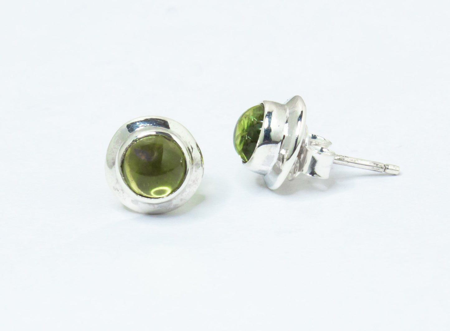 Genuine PERIDOT Gemstones Solid 925 SILVER Simple Round Shaped Stud Earrings, Olive Green Peridot Stud Earrings, Australia, Zorbajewellers