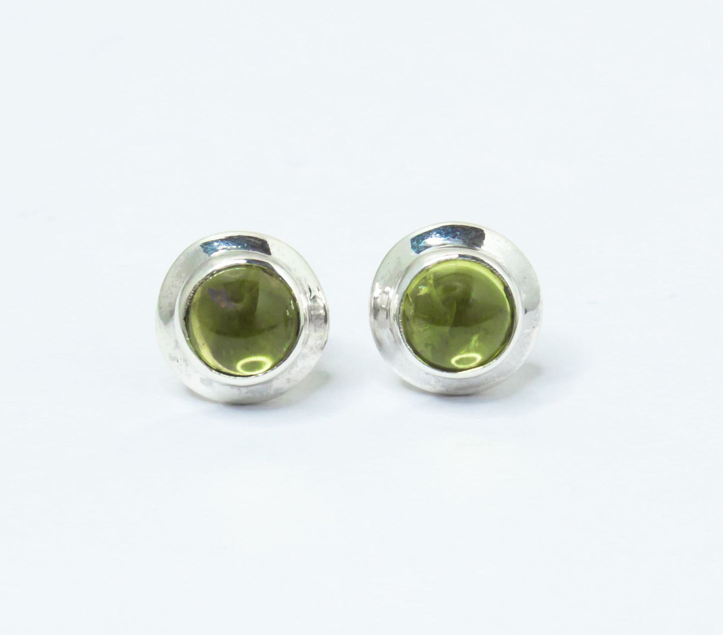 Genuine PERIDOT Gemstones Solid 925 SILVER Simple Round Shaped Stud Earrings, Olive Green Peridot Stud Earrings, Australia, Zorbajewellers