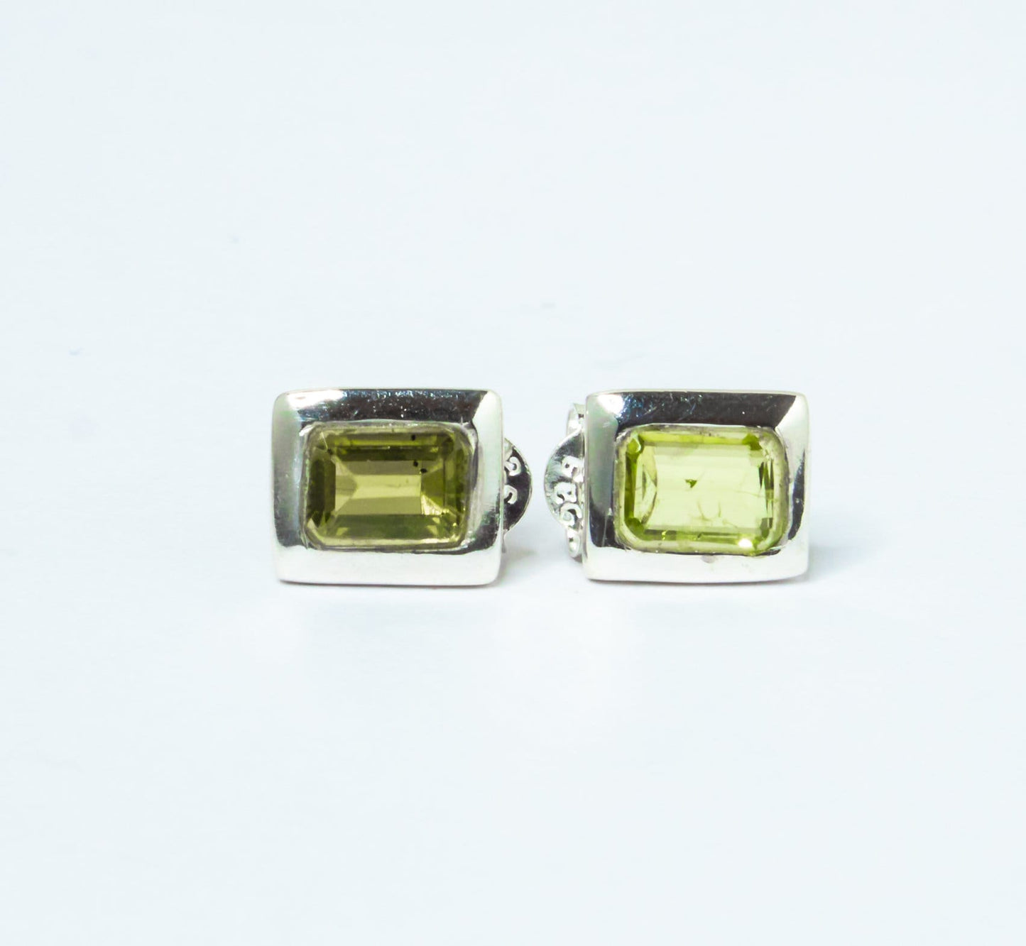 Genuine PERIDOT Gems Solid 925 Sterling SILVER Minimalist Rectangle Stud Earrings, Olive Green Beautifully Cut Peridot Earrings, Australia, Zorbajewellers