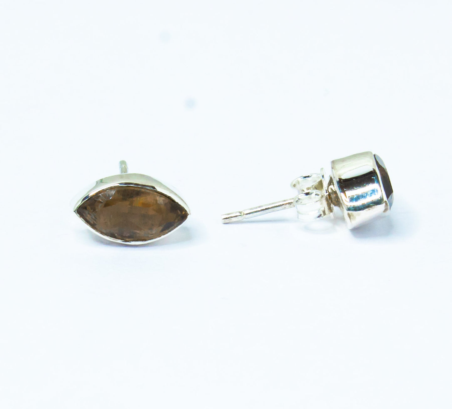 Leaf Shaped Natural Brown Smoky QUARTZ GEMS 925 SILVER Stud Earrings, Minimalist Design, Brown Gems Stud Earrings, Australia, Zorbajewellers