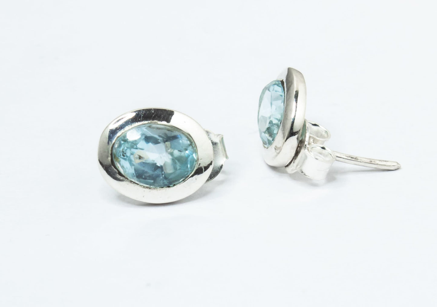 Oval Shaped Genuine Blue TOPAZ Gemstones 925 Silver Minimalist Stud Earrings, Sagittarius Zodiac December Birthstone, Australia, Zorbajewellers