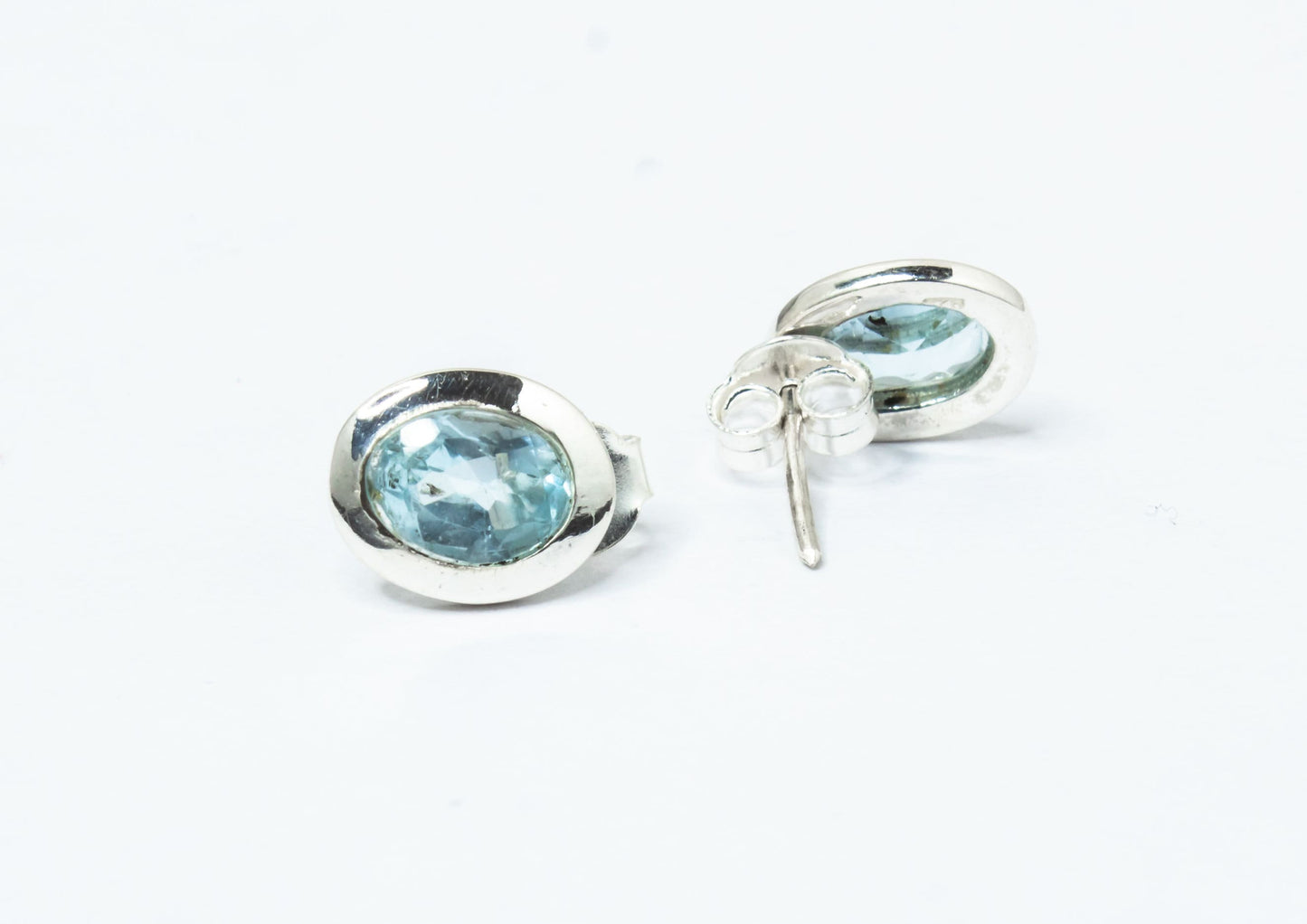 Oval Shaped Genuine Blue TOPAZ Gemstones 925 Silver Minimalist Stud Earrings, Sagittarius Zodiac December Birthstone, Australia, Zorbajewellers