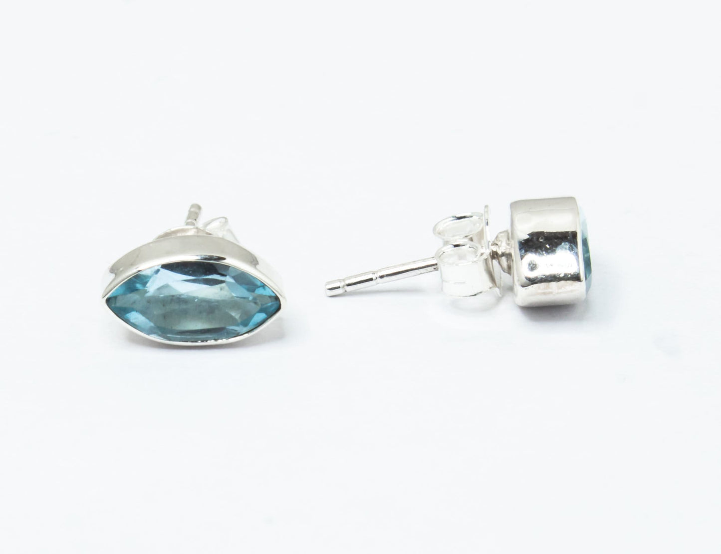 Leaf Shaped Genuine Blue TOPAZ Gemstones 925 Silver Minimalist Stud Earrings, Sagittarius Zodiac December Birthstone, Australia, Zorbajewellers