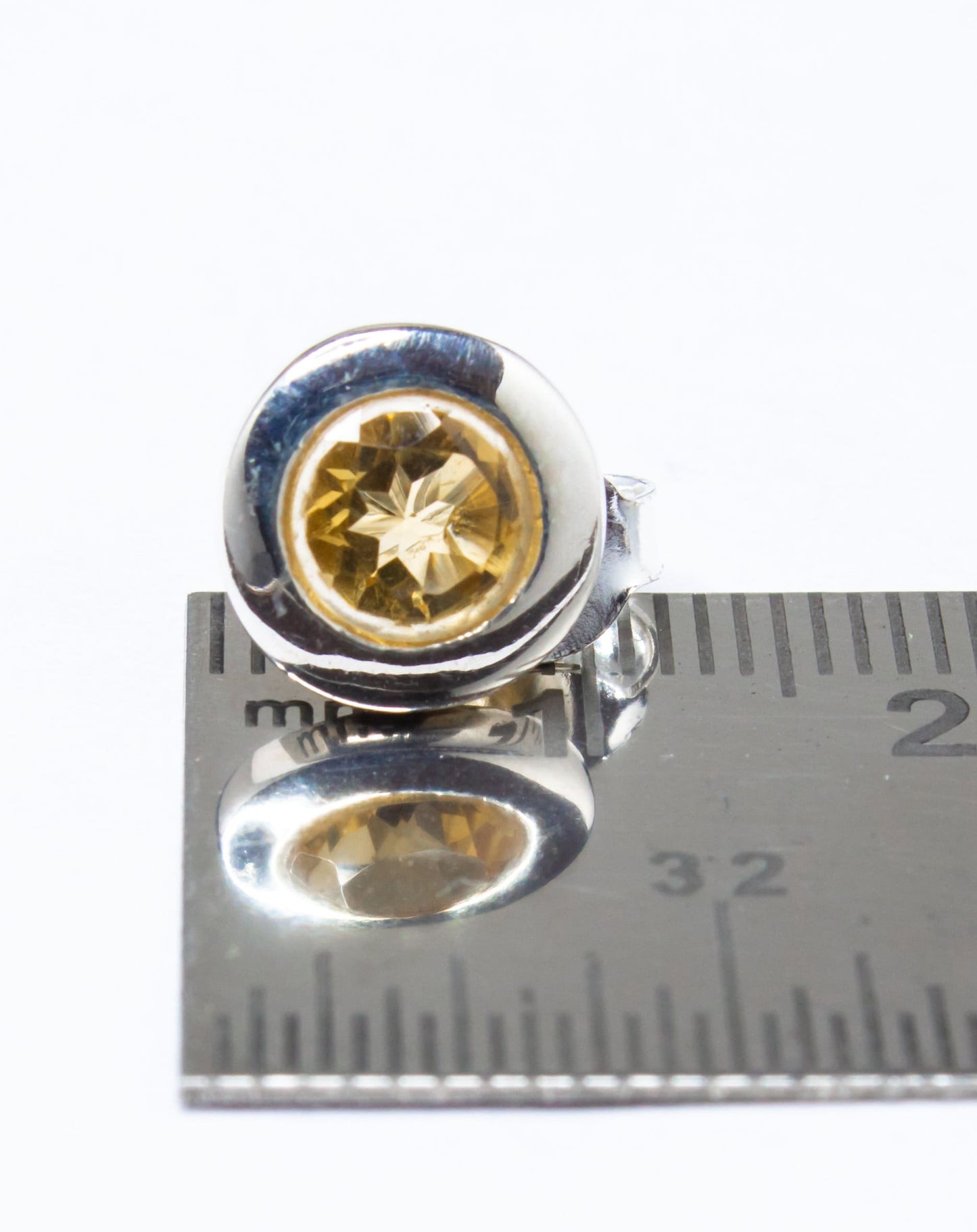 Genuine Citrine Round Shaped Minimalistic Cut-Stone 925 Silver Solid Stud Earrings, Stud Earrings, Cancer Zodiac Birthstone, Australia, Zorbajewellers