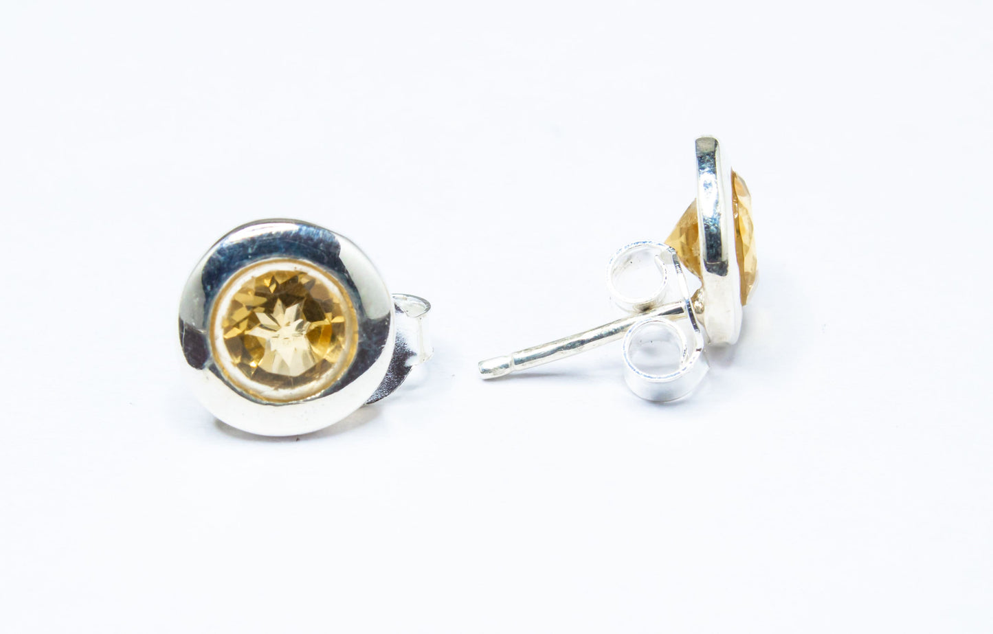 Genuine Citrine Round Shaped Minimalistic Cut-Stone 925 Silver Solid Stud Earrings, Stud Earrings, Cancer Zodiac Birthstone, Australia, Zorbajewellers