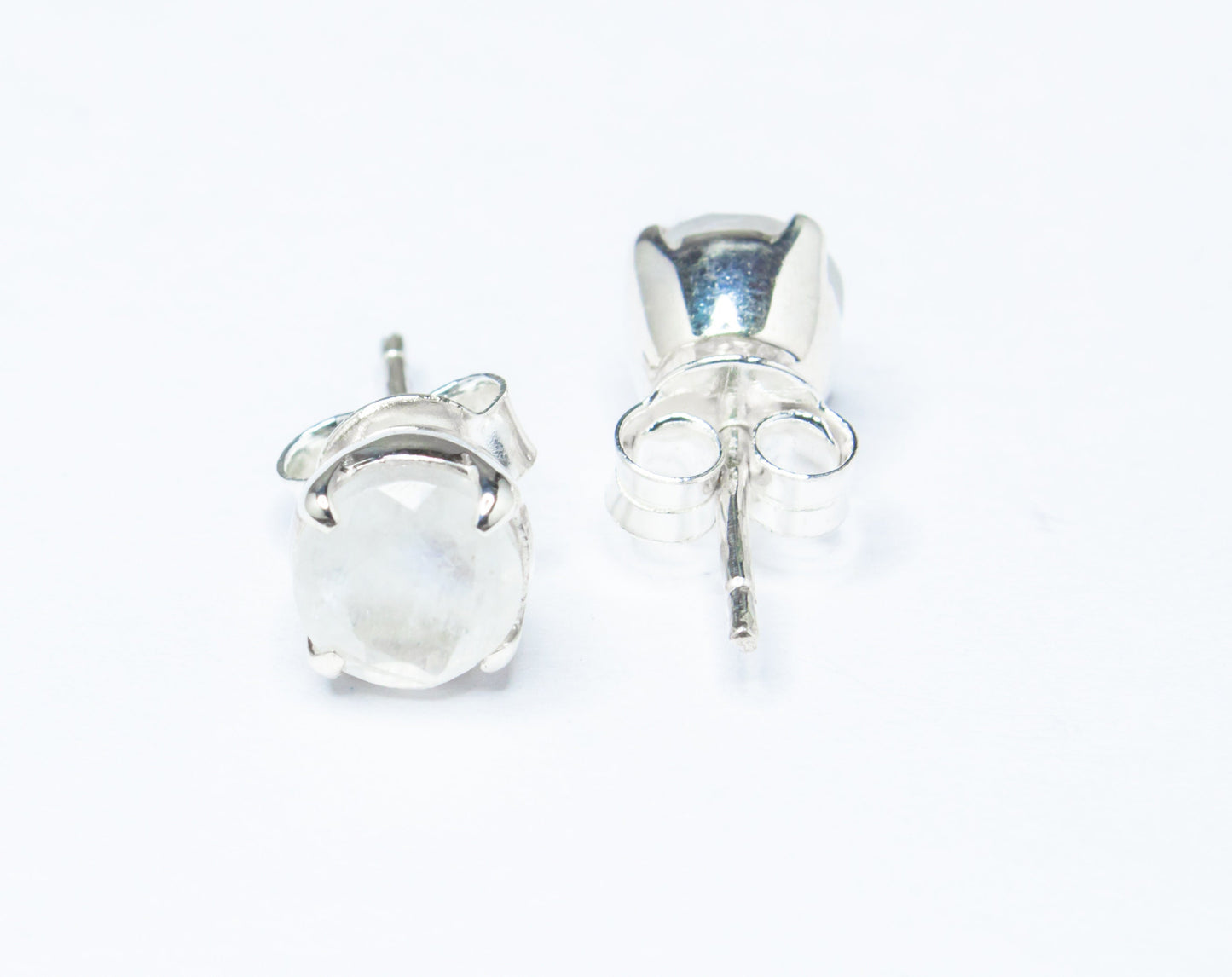 Genuine MOONSTONE Round Gems Solid 925 Silver Prong Set Stud Earrings, Simple White Studs, June Birthstone & Cancer Zodiac Gift, Australia, Zorbajewellers