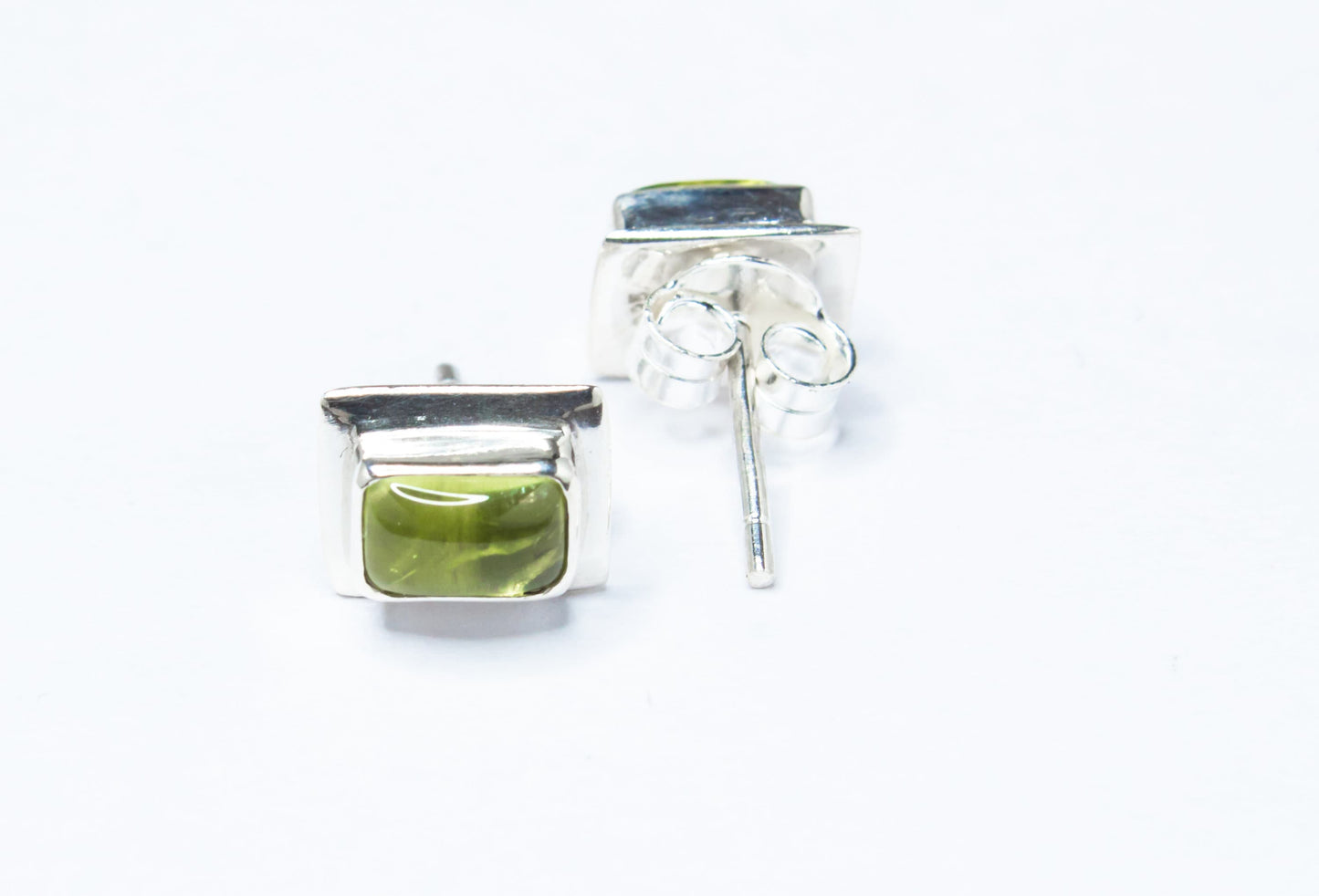 Genuine PERIDOT Gems Solid 925 Sterling SILVER Minimalist Rectangle Stud Earrings, Olive Green Beautifully Cut Peridot Earrings, Australia, Zorbajewellers