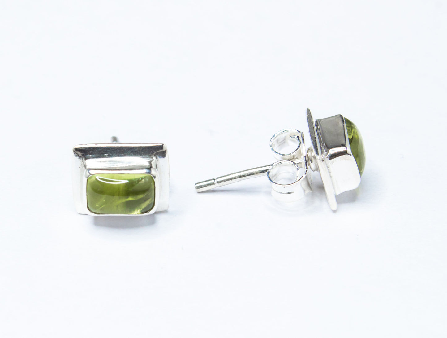 Genuine PERIDOT Gems Solid 925 Sterling SILVER Minimalist Rectangle Stud Earrings, Olive Green Beautifully Cut Peridot Earrings, Australia, Zorbajewellers